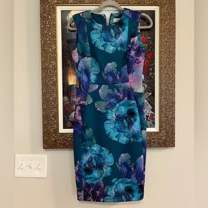Calvin Klein floral dress turquoise teal scuba